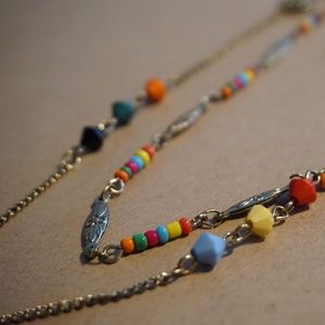 Multicolored long gold bead and chain neckace